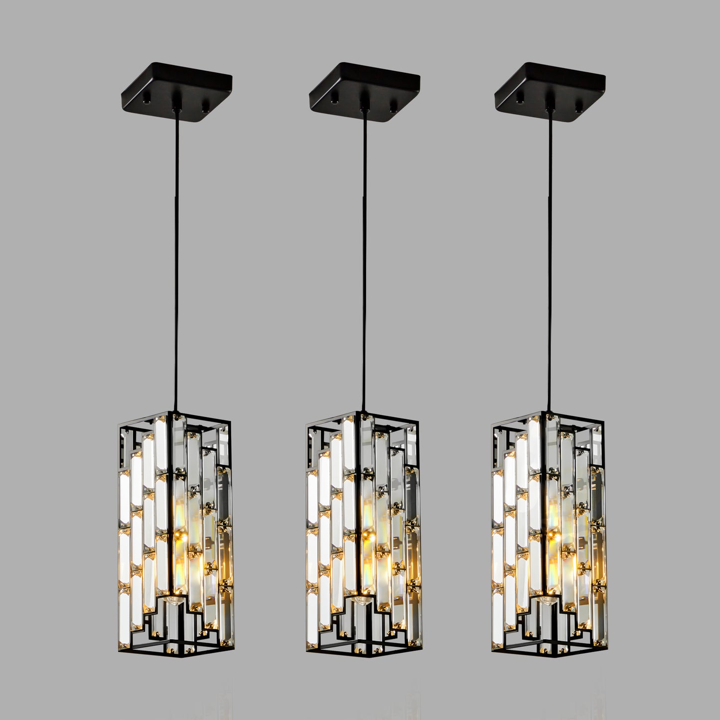 4" Black Crystal Pendant Light, Set of 3 - view 8