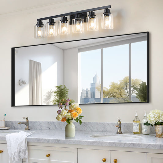 37" 6-Light Black Vanity Light with Clear Glass - view 2