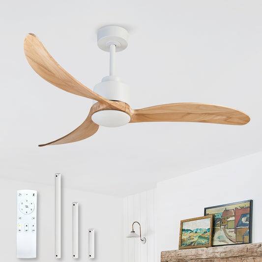52" White & Natural Wood Ceiling Fan with Dimmable LED - view 2