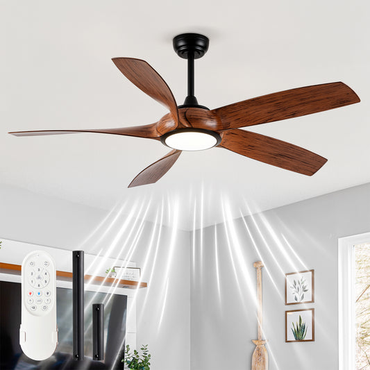 56" 5-Blade Matte Black & Wood Ceiling Fan with Remote - view 2