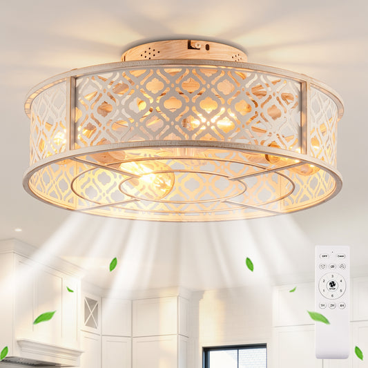 20" Retro White Flower Caged Flush Mount Ceiling Fan - view 2