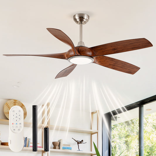 56" Nickel & Wood 5-Blade Ceiling Fan with Remote - view 2
