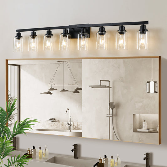 51" 8-Light Black Vanity Light with Clear Glass - view 2