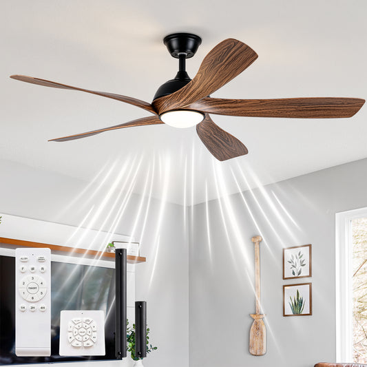 56" Matte Black & Wood Ceiling Fan with LED Light - view 2