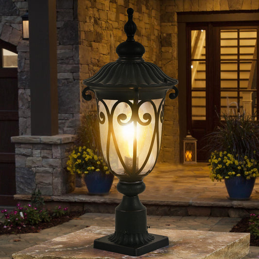 24"H Vintage Black Outdoor Post Light with Bubble Glass - view 2