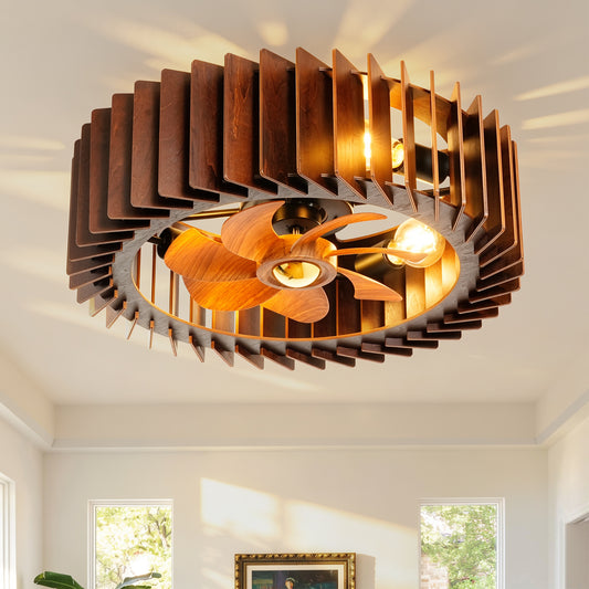 20" Walnut Flush Mount Ceiling Fan with Remote - view 2