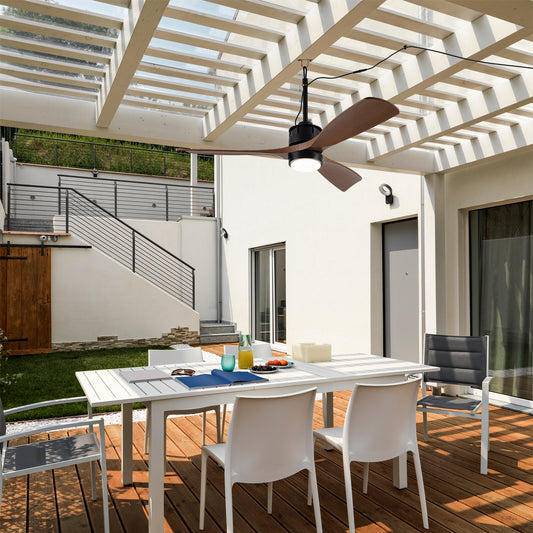 42" Matte Black & Wood Outdoor Ceiling Fan with LED Light - view 2