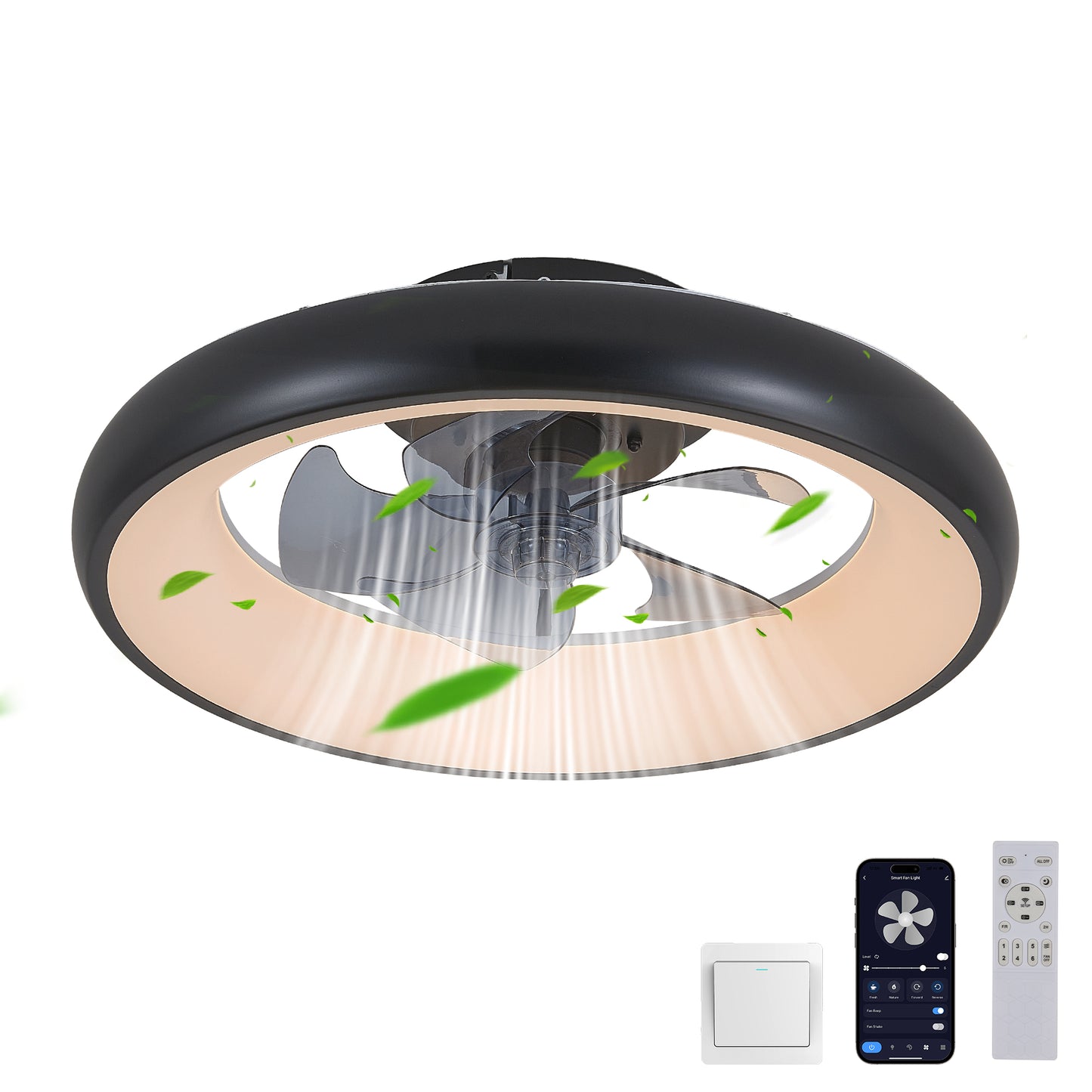 20" Black Ceiling Fan with Dimmable LED & Remote - view 9