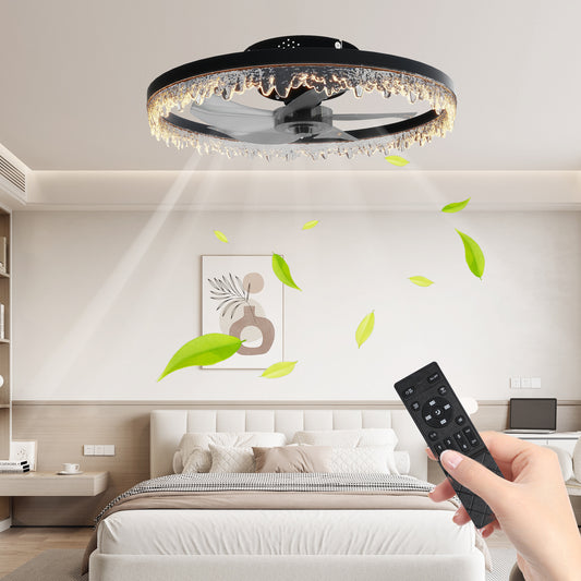 20" Black Flush Mount Ceiling Fan with Dimmable LED - view 2