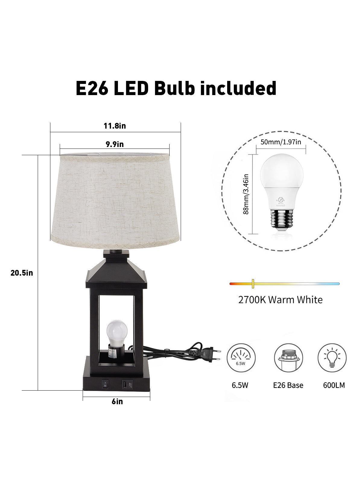 20.5" Black Farmhouse Touch Table Lamp - view 8