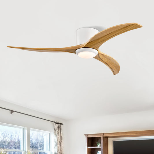 52" Matte White Solid Wood Ceiling Fan with Light & Remote - view 2
