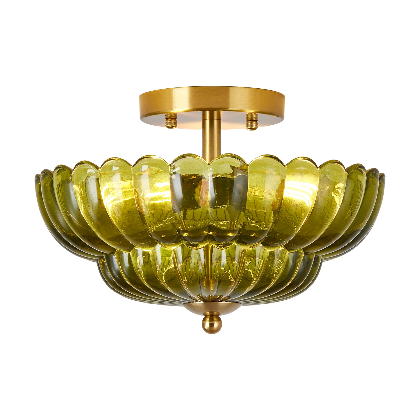 11.8" 3-Light Green Flower Glass Semi Flush Ceiling Light - view 9
