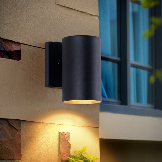 7" Black Cylinder Outdoor Wall Light, Set of 2 - view 2