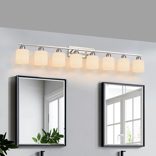 52" 8-Light Nickel Vanity Light with Milky Glass Shades - view 2