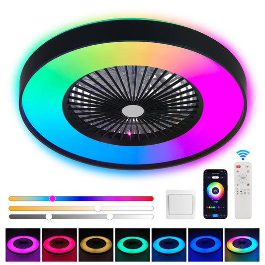 23" Black Ceiling Fan with Dimmable RGB LED - view 2