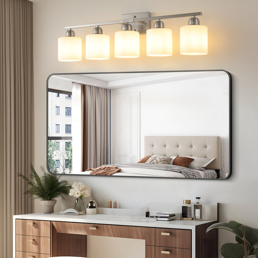 5-Light Brushed Nickel Vanity Wall Light with Frosted Glass - view 2