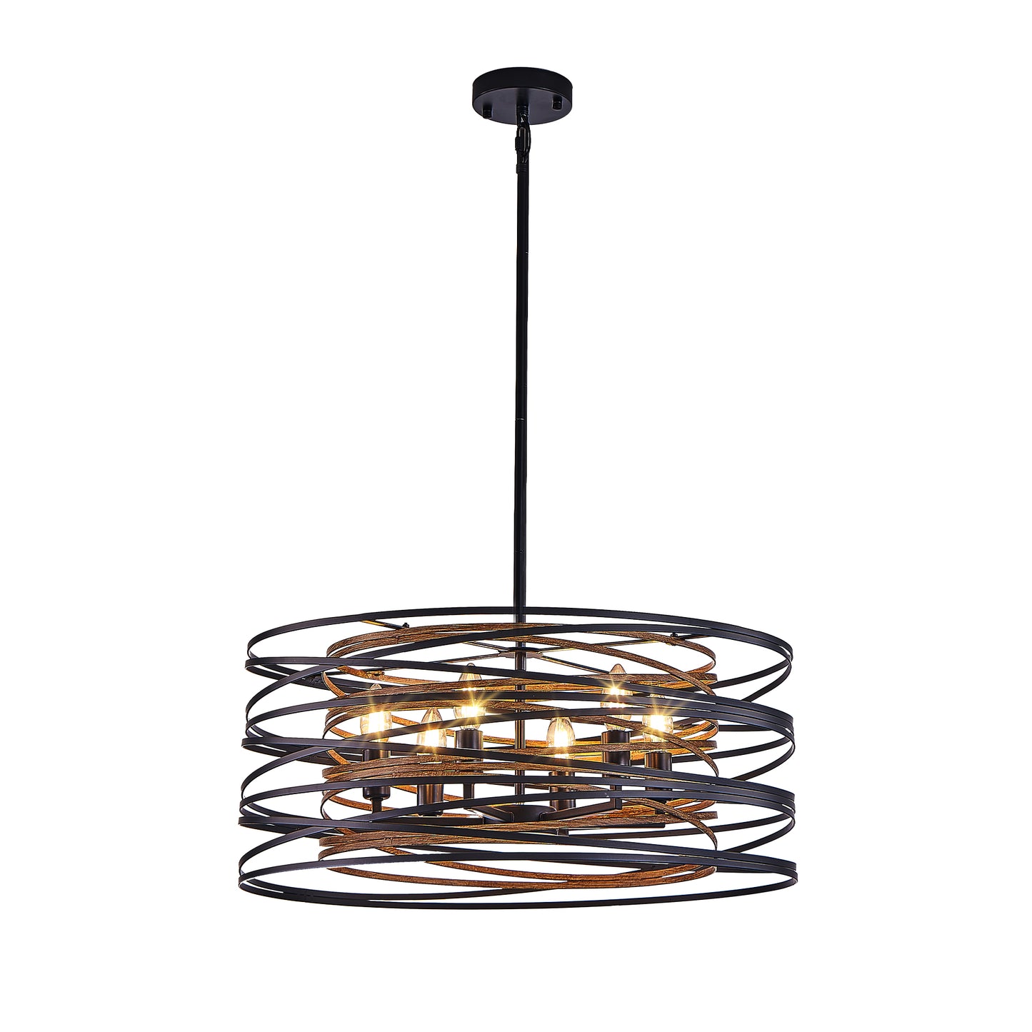 24" 6-Light Black & Walnut Caged Chandelier - view 9