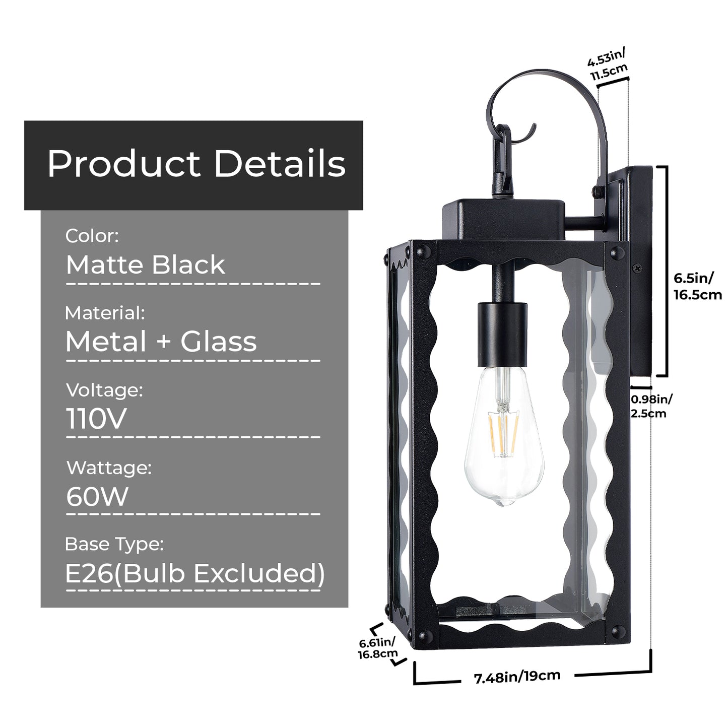 18" Matte Black Outdoor Wall Light with Clear Glass - view 8