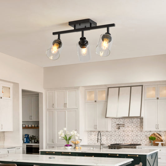 3-Light Black Semi Flush Mount Ceiling Light with Clear Glass - view 2