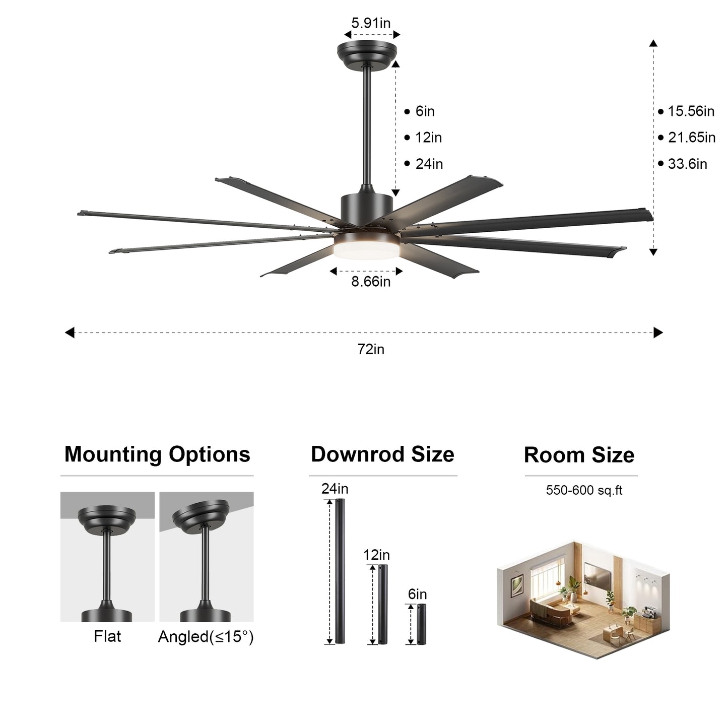 72" Black Industrial Ceiling Fan with Remote - view 20