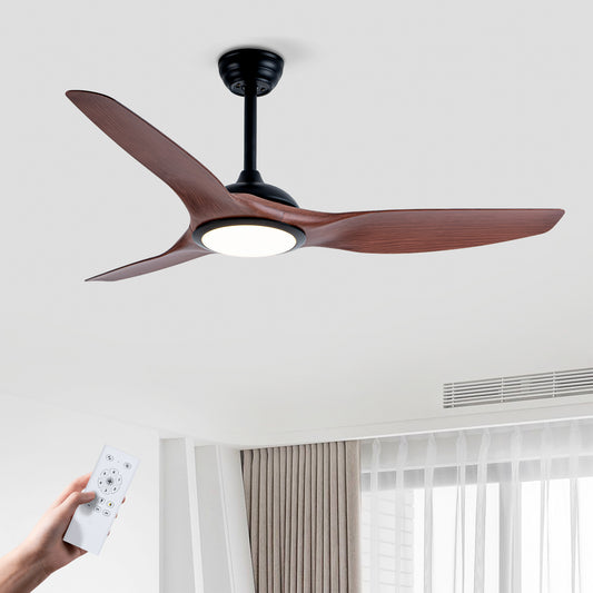 52" Matte Black & Wood Ceiling Fan with Remote - view 2