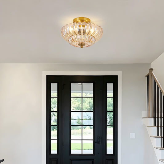 11.8" 3-Light Amber Flower Glass Semi Flush Ceiling Light - view 2
