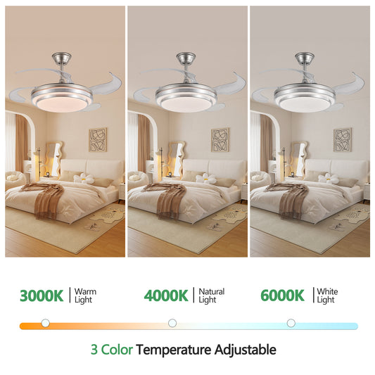 42" Chrome 3-Tier Retractable Ceiling Fan with Remote - view 2
