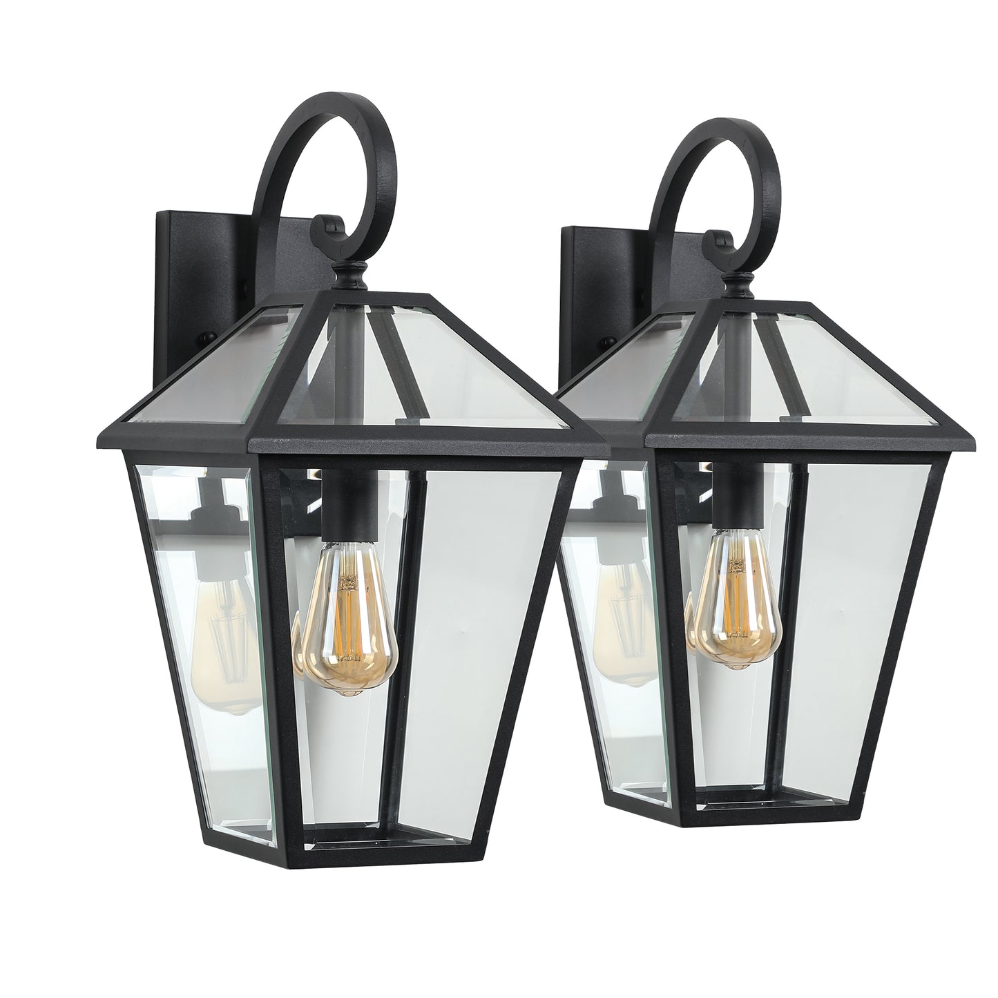 10" Black Outdoor Wall Lantern with Clear Glass, Set of 2 - view 10