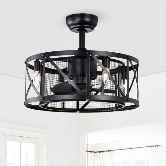 20" Matte Black Industrial Ceiling Fan with Remote - view 2