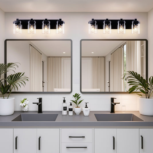 4-Light Matte Black Vanity Light with Clear Glass - view 2