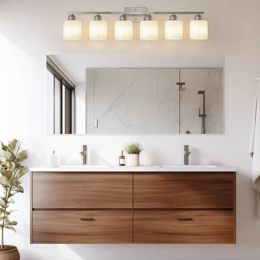 38" 6-Light Nickel Vanity Light with Milk Glass Shades - view 2