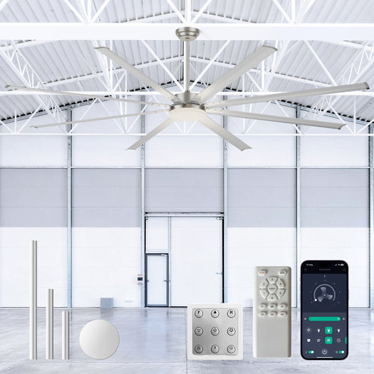 96" Silver Industrial Ceiling Fan with Light & Remote - view 2