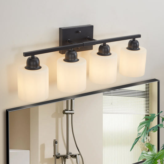 4-Light Black Vanity Wall Light with Frosted Glass - view 2