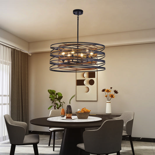 24" 6-Light Black & Walnut Caged Chandelier - view 2