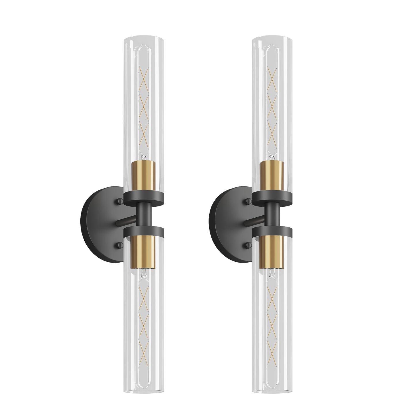Black & Gold Wall Sconce with Clear Glass, Set of 2 - view 9