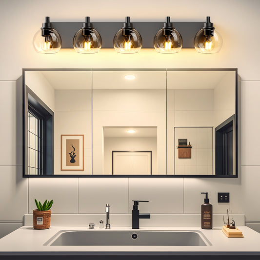 5-Light Black Vanity Light with Globe Glass Shades - view 2