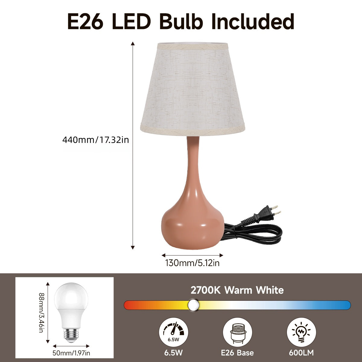 Pink Dimmable Bedside Table Lamp, Set of 2 - view 9