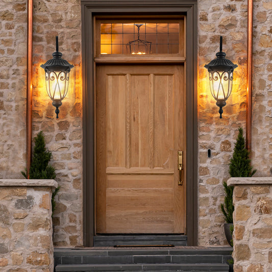 23"H Black Outdoor Wall Lantern with Bubble Glass - view 2