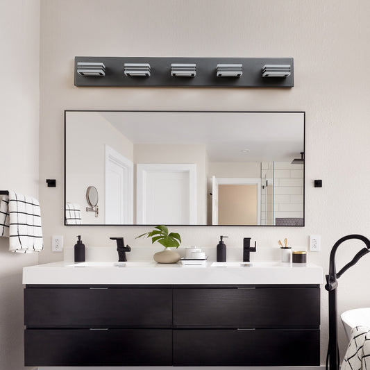 32" 5-Light Black LED Vanity Light with Acrylic Shades - view 2