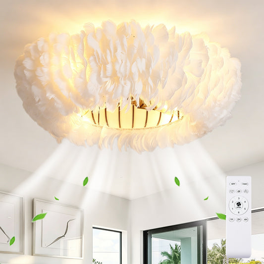 20" White Feather Caged Ceiling Fan with Remote - view 2