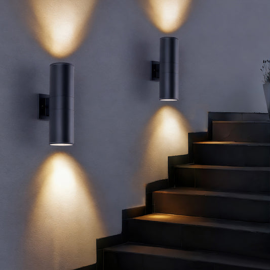 18" Matte Black Cylinder Outdoor Wall Light, Set of 2 - view 2