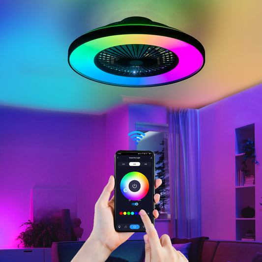 23" Black Smart Ceiling Fan with RGB LED - view 2