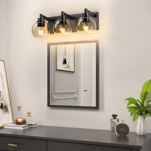 3-Light Matte Black Vanity Light with Clear Glass - view 2