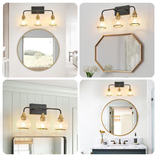 23" 3-Light Black & Gold Vanity Light with Clear Glass - view 2