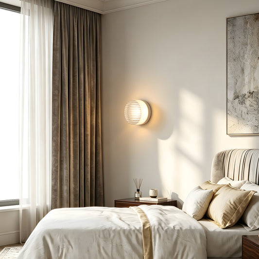 White Minimalist Round LED Wall Light with Glass Shade - view 2