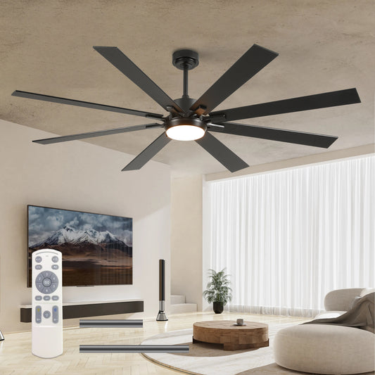 72" Matte Black 8-Blade Ceiling Fan with Dimmable LED - view 2