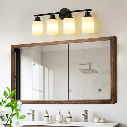 24" 4-Light Black Vanity Light with Frosted Glass - view 2