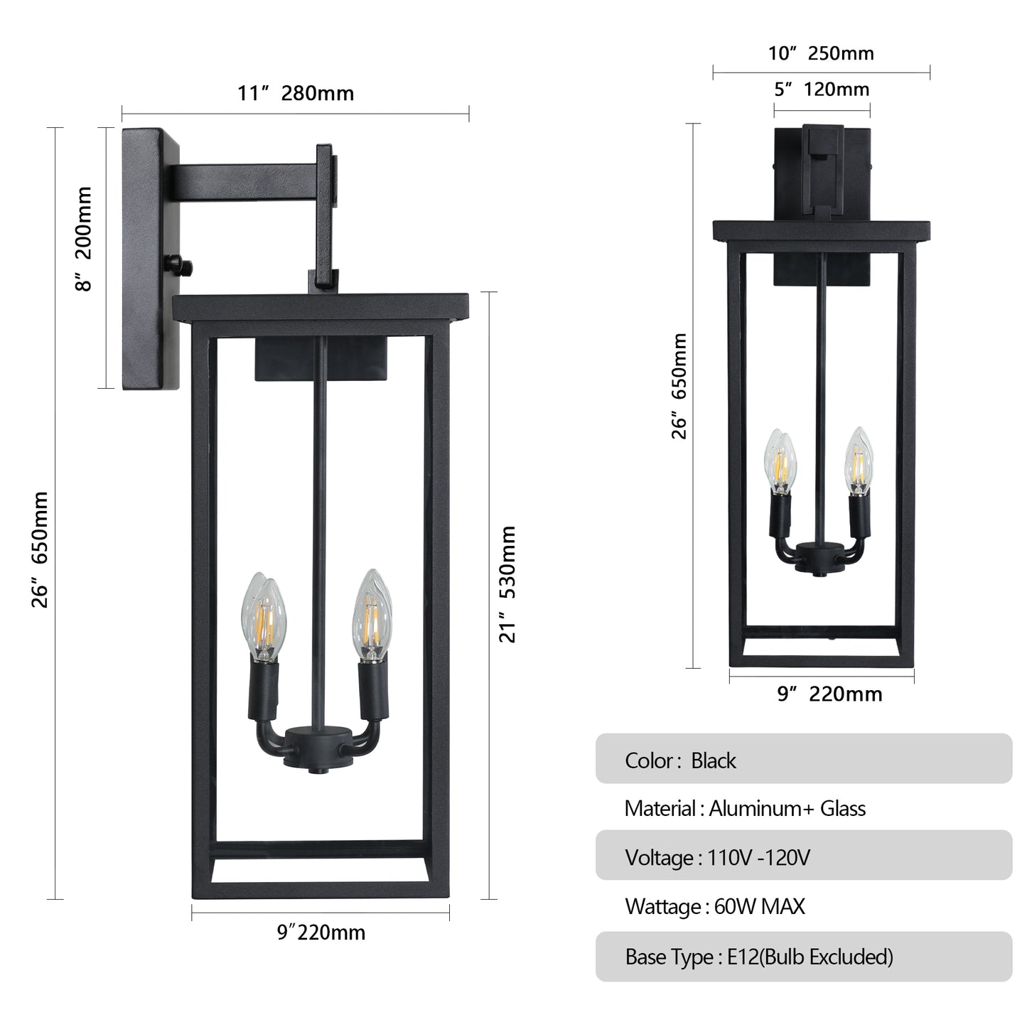 26"H Black Outdoor Wall Lantern with Clear Glass - view 9