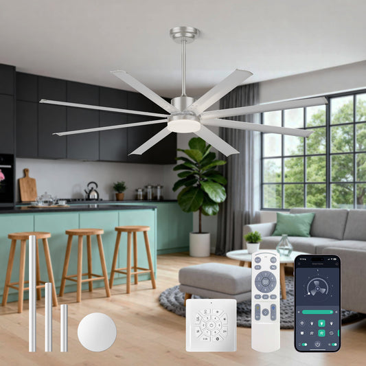72" Silver Industrial Aluminum Ceiling Fan with Remote - view 2