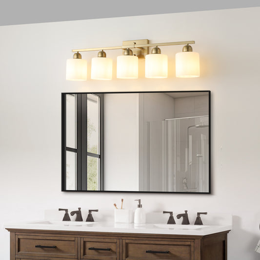 5-Light Gold Vanity Wall Light with Frosted Glass - view 2
